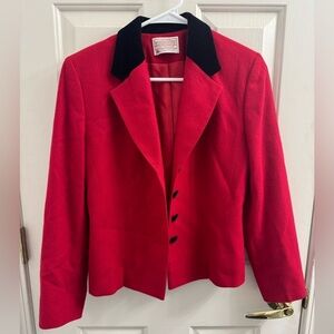 Women's Pendleton Petite Red Wool Collar Blazer with Black Accents